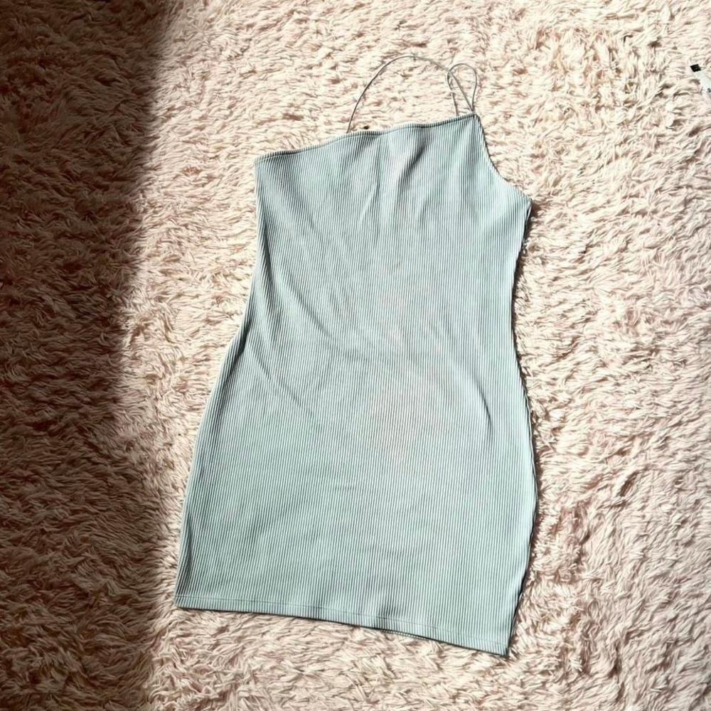 Pastel Clean Girl Minimalist Aesthetic Ribbed Bodycon Dress Womens L Angel Mini